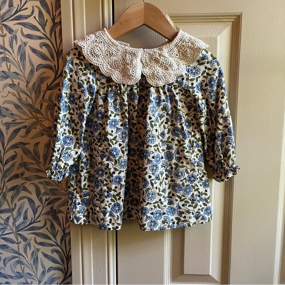 Zara Baby Embroidered Bib Collared Dress, 9-12m